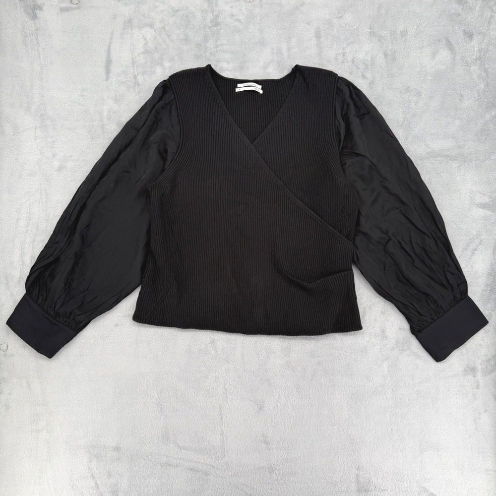 Anthropologie Twofer‎ Faux-Wrap SweaterBlack  Ribbed Wrap Womens Size 2X